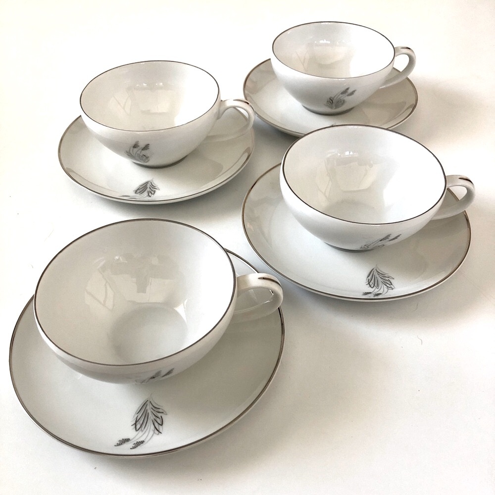 Vintage Fukagawa Arita China Set Of 4 Cup & Saucer Hand painted Moonlight #715